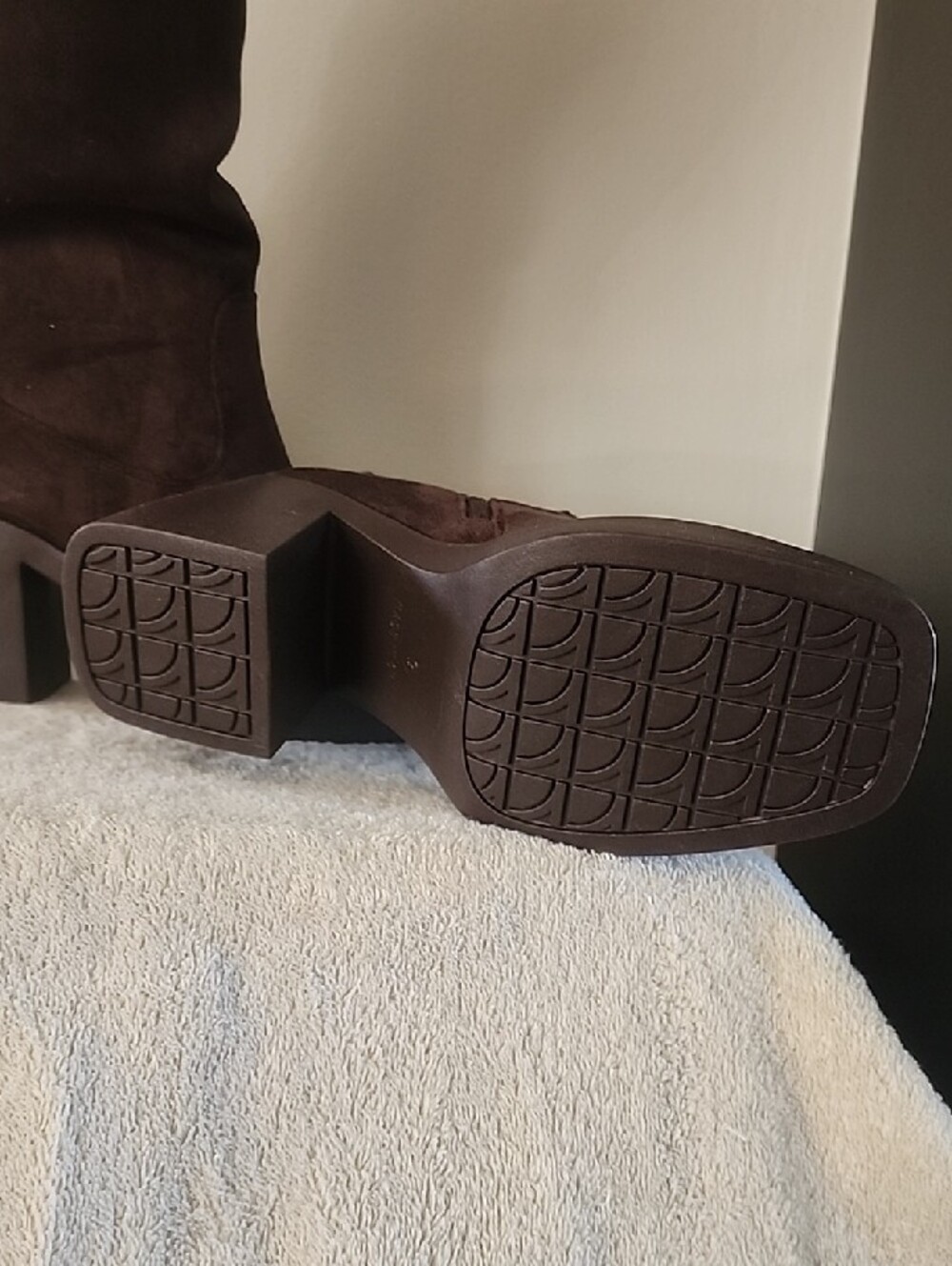 Women's Tall Suede Block Heel Boots - Dark Brown - Picture 2 of 3